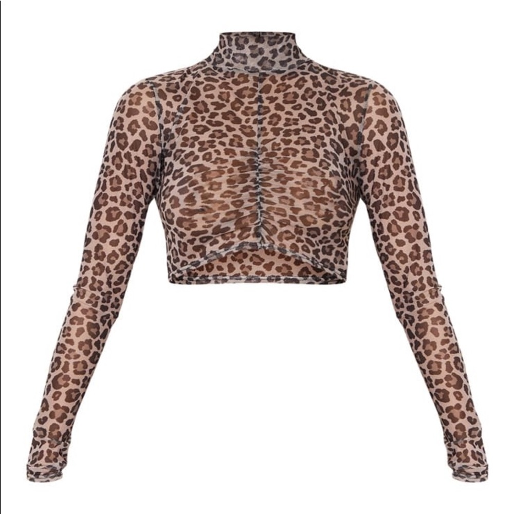Tan Leopard Printed Mesh Ruched
